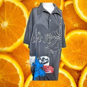 Laughing Buddha Graphic Shirt Button Up Short Sleeve Streetwear Oversized‎ L
